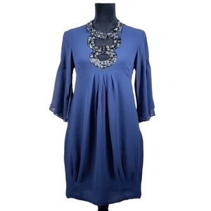 Sugarlips Royal Blue Midi Dress with Embellished Neckline